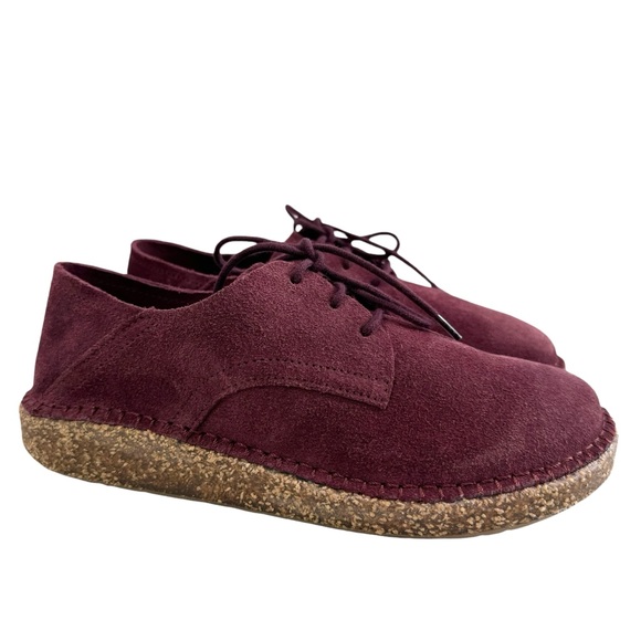 NWOB Birkenstock Gary Maroon Suede Leather Lace-Up Derby Shoes Women's Size 5 - Picture 3 of 16